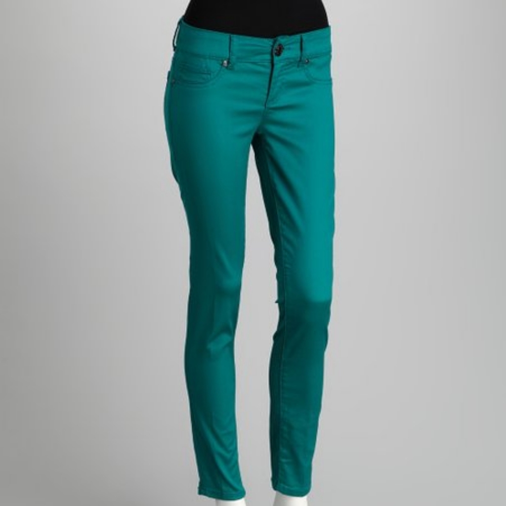 Seven7 Green Sateen Skinny Pants